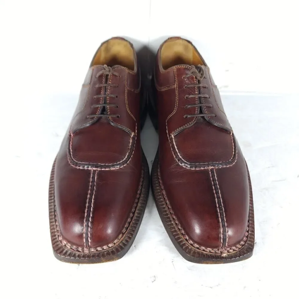 Santoni Men's US 7D Brown Leather Lace-Up Split Toe Derby Oxford Shoes